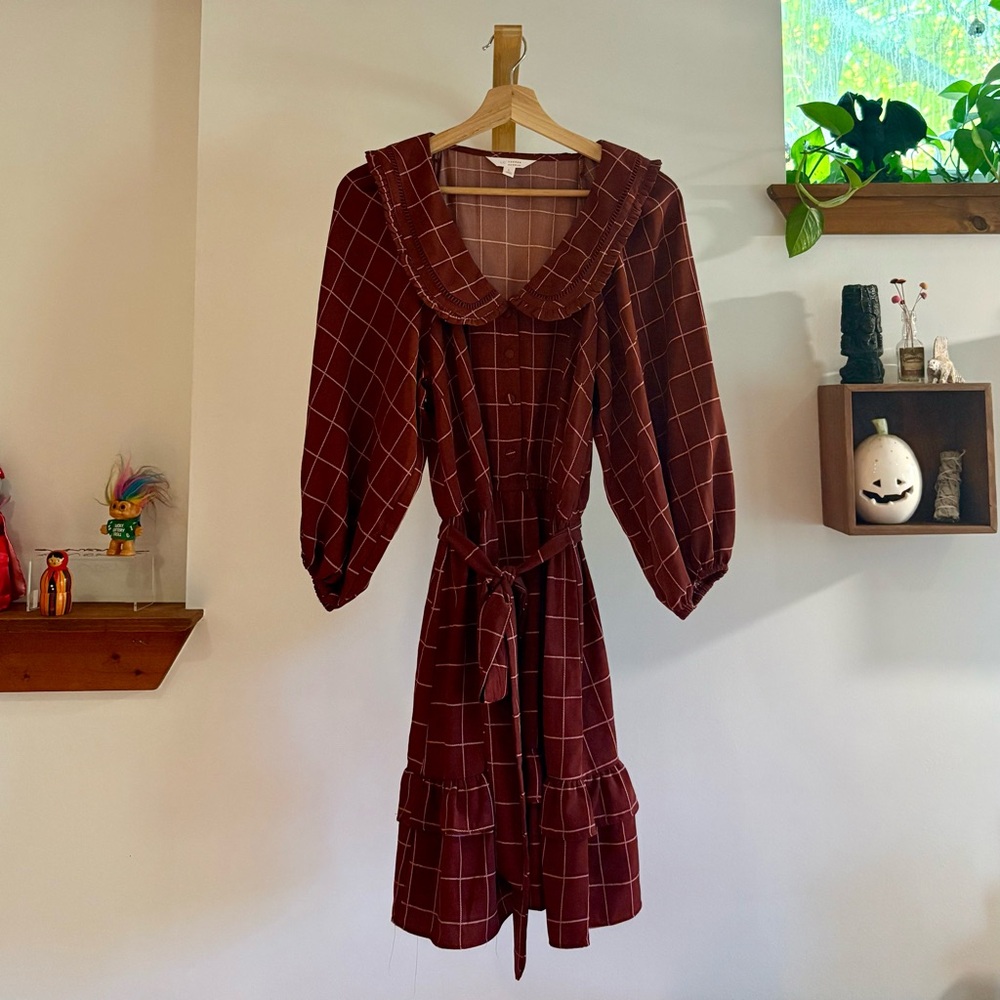 LC Lauren Conrad Burgundy Plaid Long Sleeve Dress